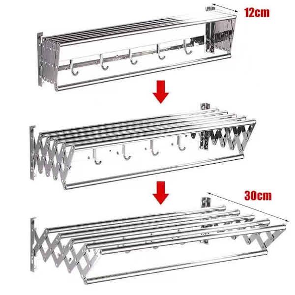 60cm Handdukshängare Utdragbar Väggmonterad Rostfritt Stål 5 Hängande