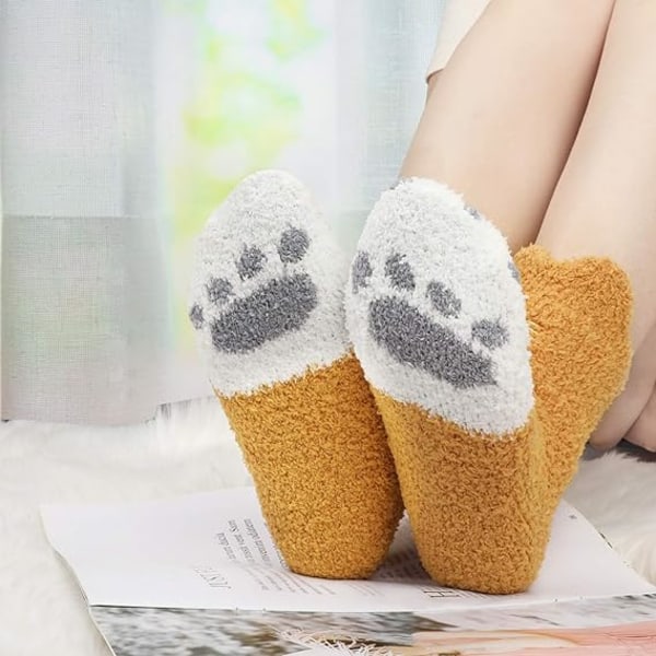5 par fluffiga kattstrumpor, luddiga mysiga vintertjocka varma sovrumsgolv