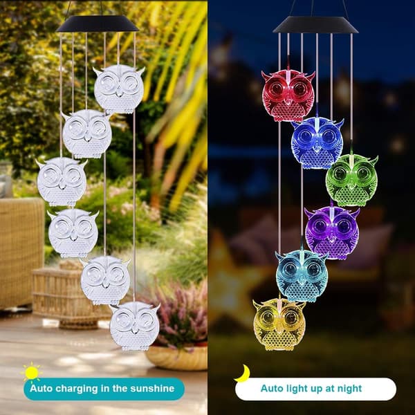 Solcelledrevet vindspil, ugle LED solvindspil lampe farve Cha