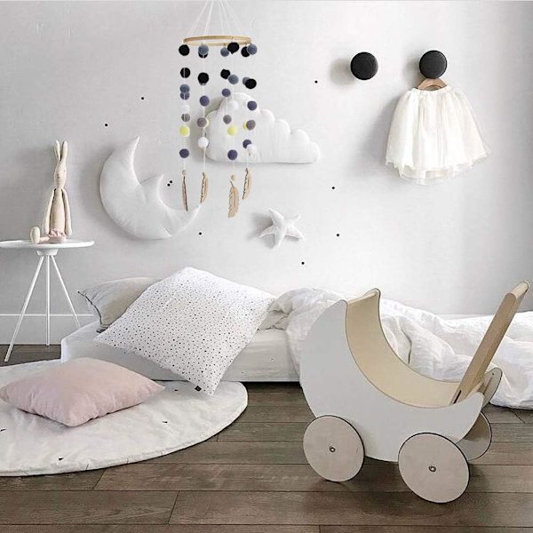Filtkulemobil, babymobil, krybbemobil, krybbemobil, pompom m