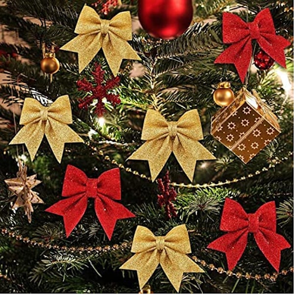 3 Pak Guld Glitter Julebuer til Juletræ Dekoration,