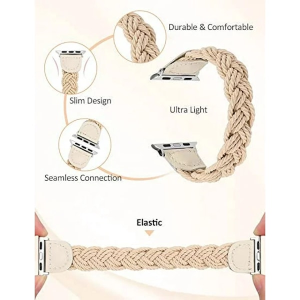 Khaki färgad, vävd 38mm 40mm 41mm elastisk handledsrem iWatch-serie