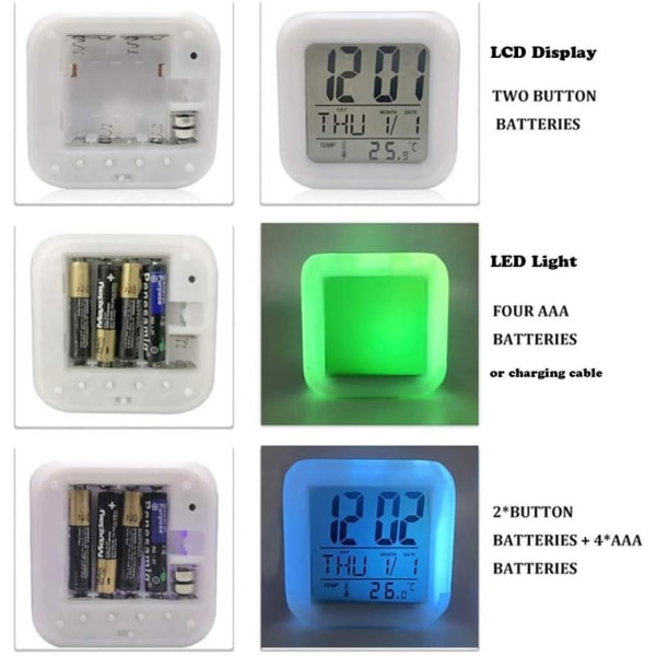 Lysende vekkerklokker for barn soverom nattbord vekkerklokke 8 lyder