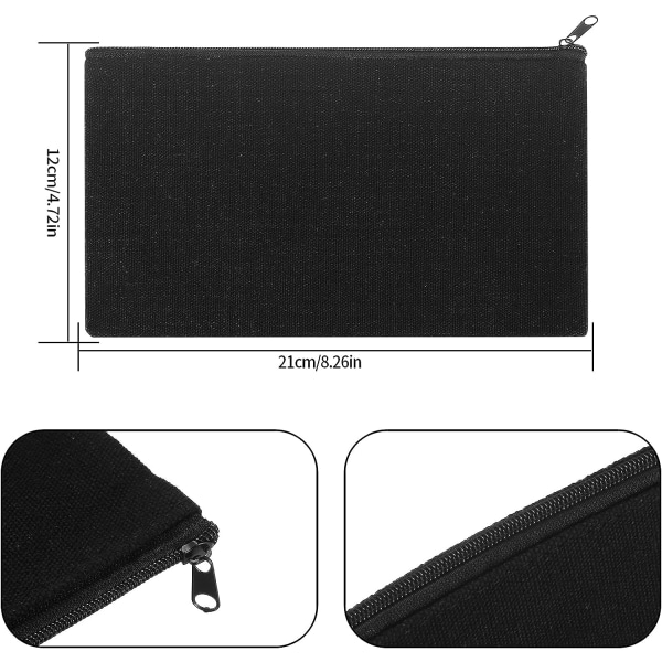 1 st (svart) Canvas Makeup Bag, Travel Cosmetic Bag, DIY Blank Can