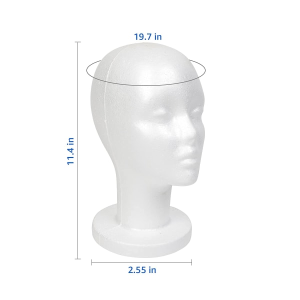 Hvit skum mannequinhode display, isopor parykkhode (2-pakning)