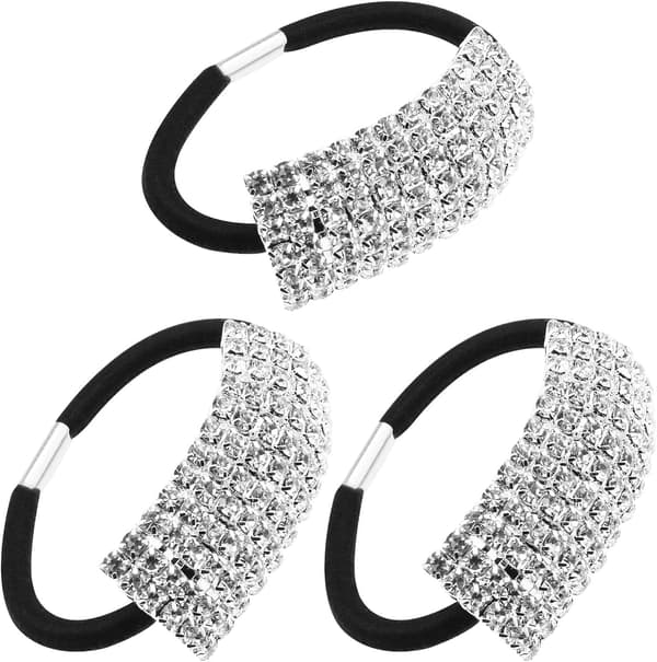 3 stk sølv strass elastiske hårbånd med ringer, Scrunchies,