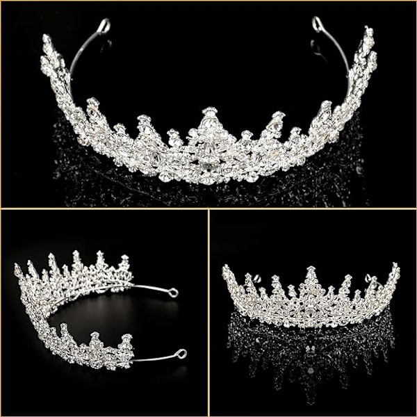 1 stk krystalltiara krone, barokk dronning krone sølv bryllup tiara