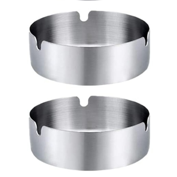 10cm Set med 2 runda askkoppar i rostfritt stål för bar, restaurang,