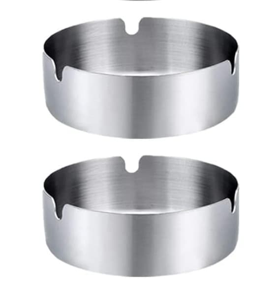 8 cm sett med 2 runde rustfrie stål askebeger for bar, restaurant, b