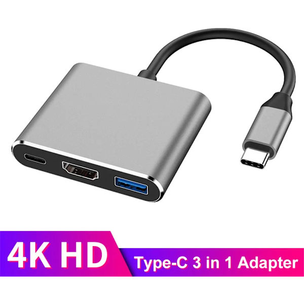 Eono 3 i 1 USB C till HDMI-adapter, typ C-hubb till HDMI 4K-konverter