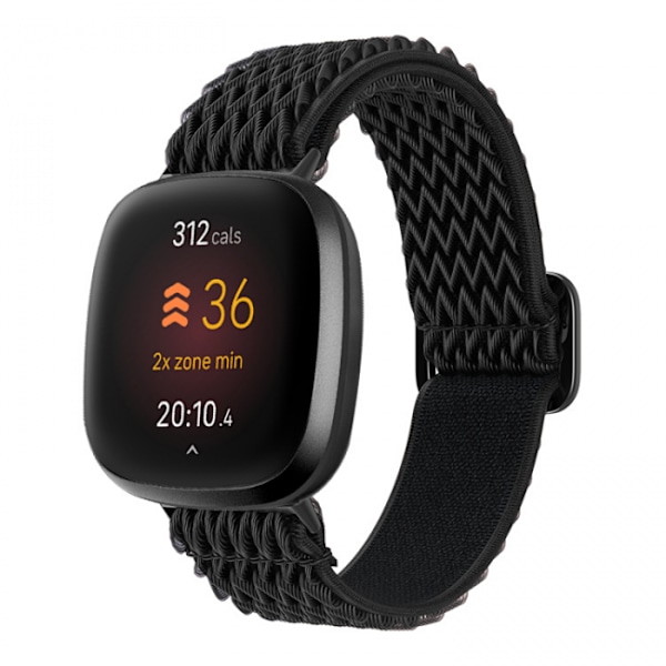 Flätad nylonarmband för Fitbit Versa 3/Sense - Armband Svart