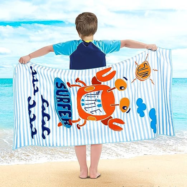 1 stk. Børne Strandhåndklæde 100% Bomuld 70x140 cm Absorberende og Qu