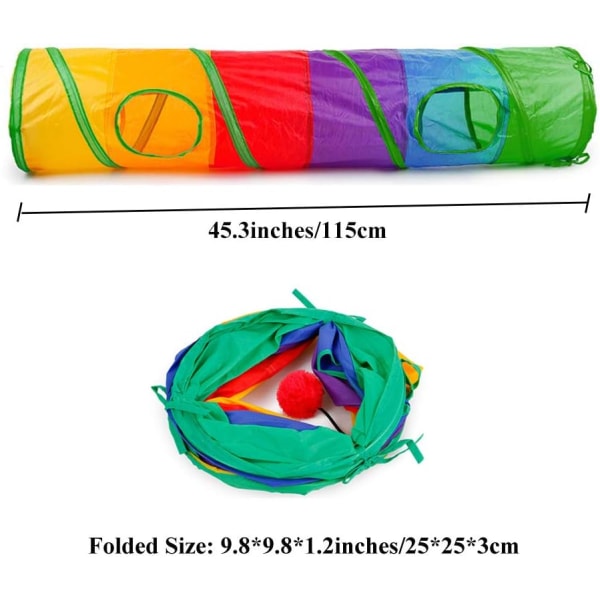 Foldbar kattelegetunnel Regnbue Splice Kattetunnel til de fleste katte