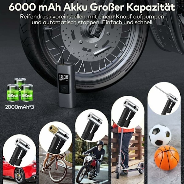 6000mAh Mini Elektrisk Luftpumpe, Bærbar Luftkompressor Trådløs
