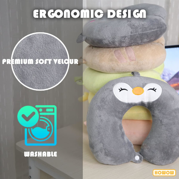 Grå, Rejsepude, Børns Rejsepude, Sød Nakkepude til Tra