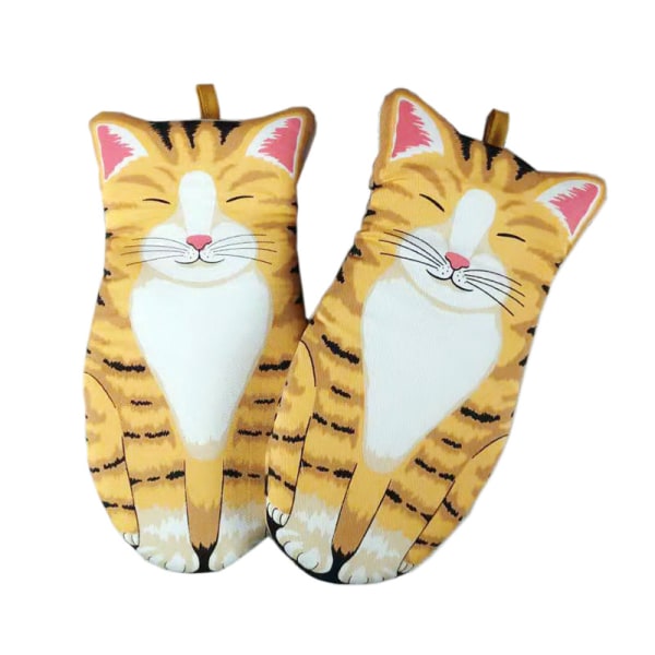 One Pair Large Orange Cat Gloves, 250°C Heat Resistant Oven Glove