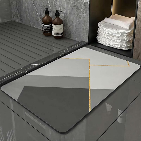 Grå 40×60cm skridsikker bademåtte absorberende badeværelse tæppe Diatomit