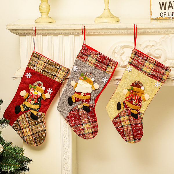 Pack of 3 Christmas socks with Santa Claus, snowman and reindeer