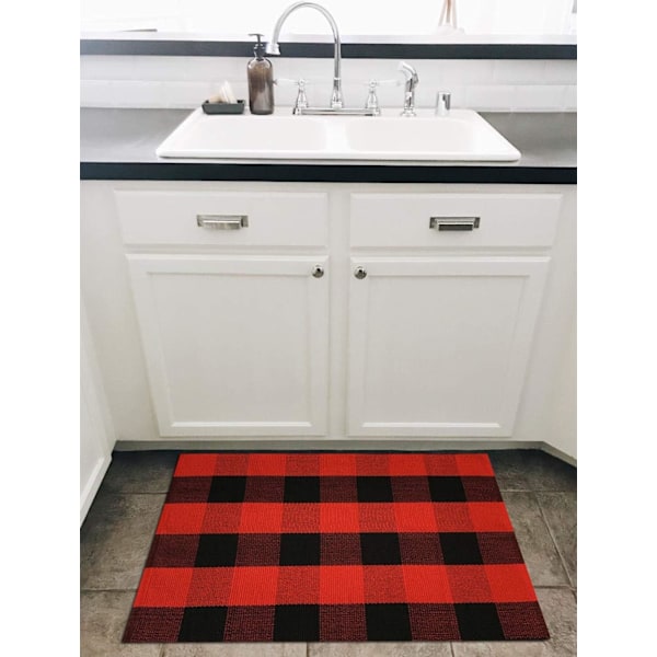 Juleteppe i Buffalo Plaid 60×90cm - Maskinvaskbar Utendørs