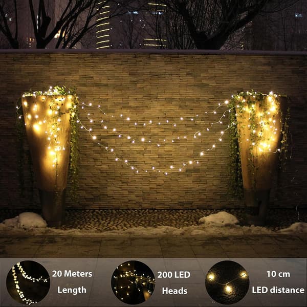 200 LED-lys, varmt hvidt, dekorative julelys til
