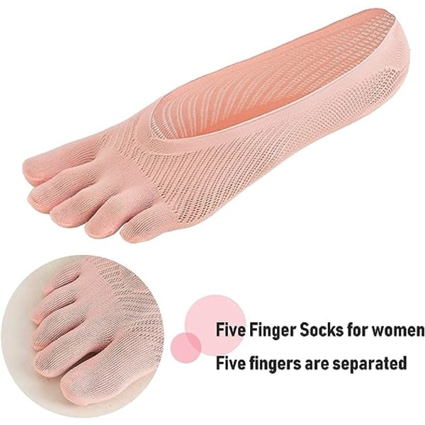 Hudfärg 5 par unika femfinger tåstrumpor för kvinnor, osynliga