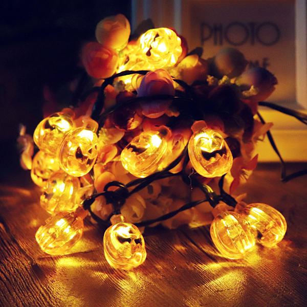 Halloween-dekorasjon, 2m+10stk LED oransje gresskarlyskjede B