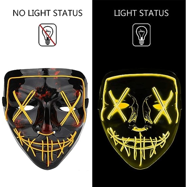 LED Horror Mask, Halloween Mask, Purge med 3X lyseffekter, Con