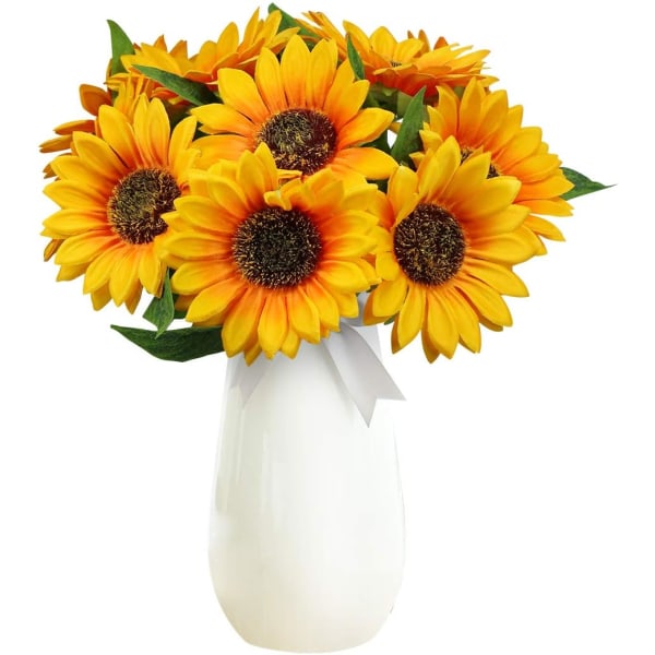 10 Solrosor Konstgjorda blommor Realistiska enkelstjälk, dekorativ