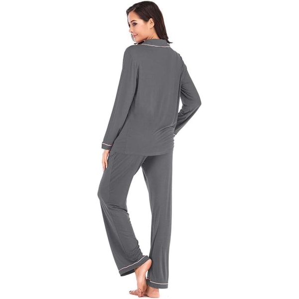 Dam pyjamas set, långärmad knäppt pyjamas, 2-delad dam