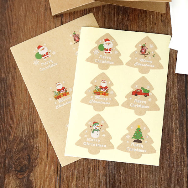 Julehilsningskort, 6 kort, 6 konvolutter, 6 klistremerker, Merry