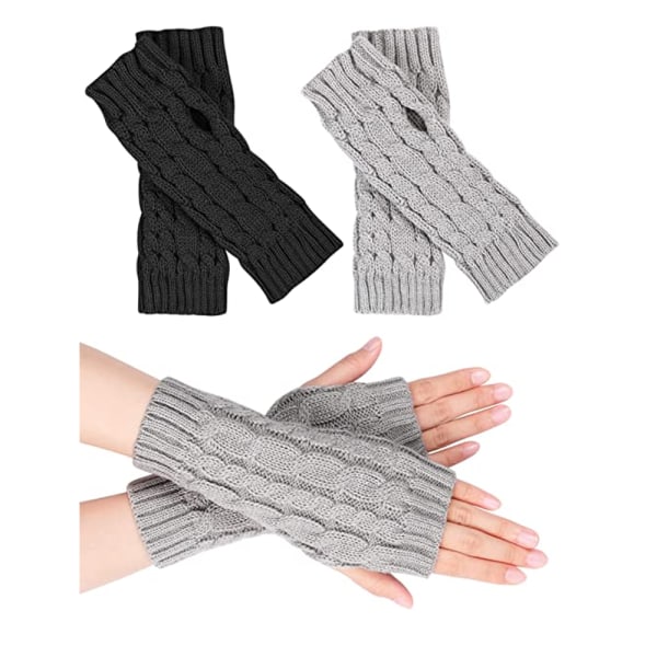 2 Pairs of Knitted Fingerless Nitrile Wrist Guards Black and Gray