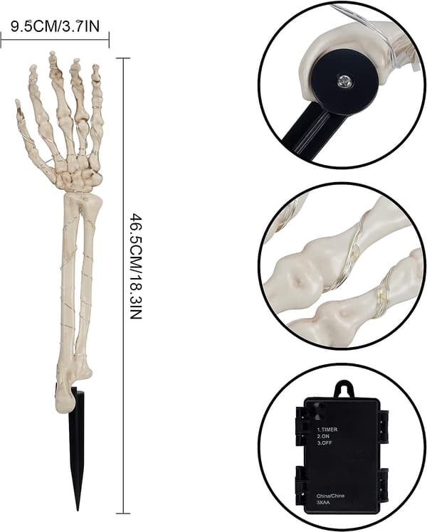 Halloween utendørsdekorasjoner, Lighted Skeleton Arm Stakes med 4