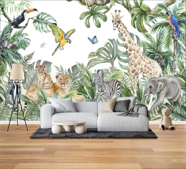 1 stk 200x150cm Non-Woven tapet Jungeldyr Giraff Elefant