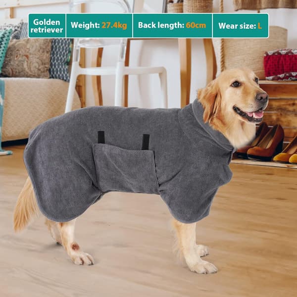 (Grå, L) Hurtigtørrende badehåndklæde til hund, badekåbe til mellemstore og store hunde