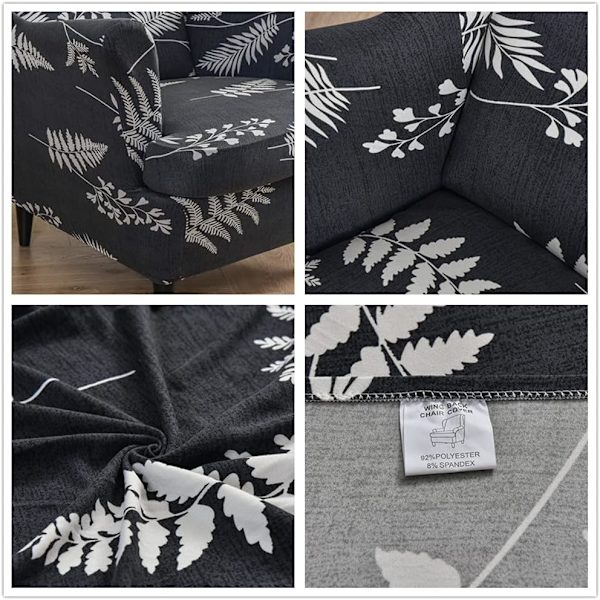 2 st (svart ormbunke) stretch wingback fåtöljöverdrag fåtöljöverdrag