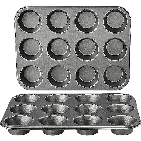 12-reikäinen kakkuvuoka, hiiliteräksinen tarttumaton pyöreä muffinivuoka, 2 kpl