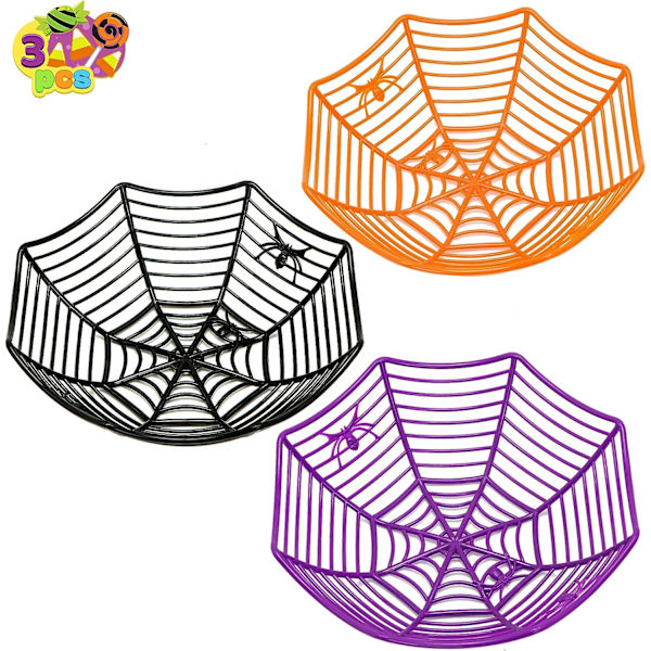 Sæt med 3 store plastikkurve med Halloween-edderkoppespind, Trick O