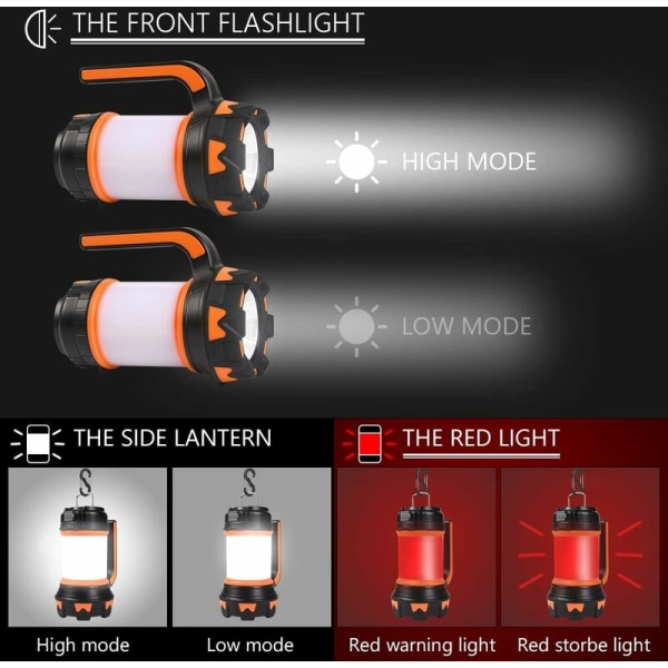1 stk. orange genopladelig LED-lanterne, 1000 lumen 3600mAh 360° Cam
