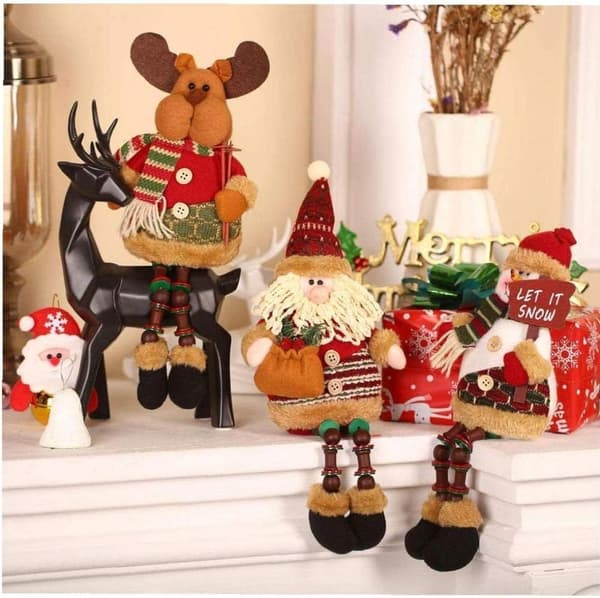 3 stk. julepyntefigurer i plys, julemand, der sidder