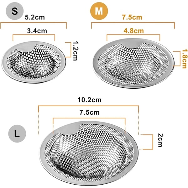 Et sæt med to rustfrie stålsil til vasken (5CM)