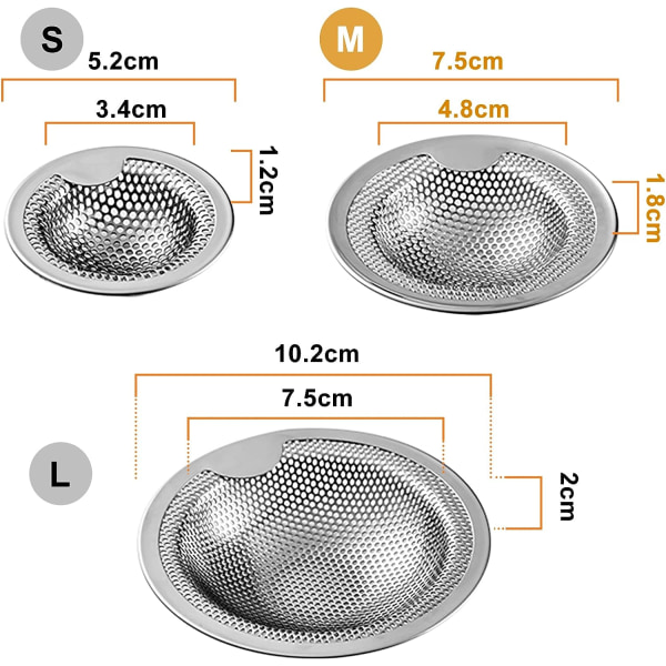 Sett med to rustfrie stålsil for vask (7,6 cm)