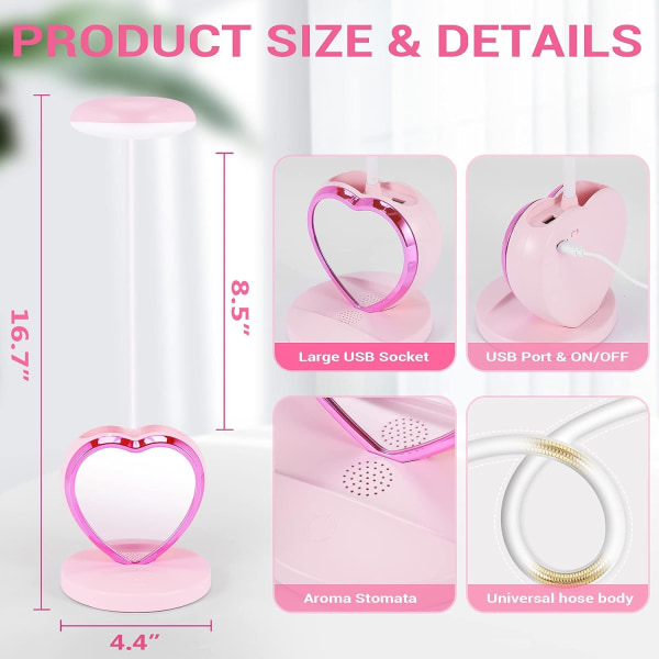 En LED-skrivebordslampe til piger, dæmpbar rosa genopladelig en LED D