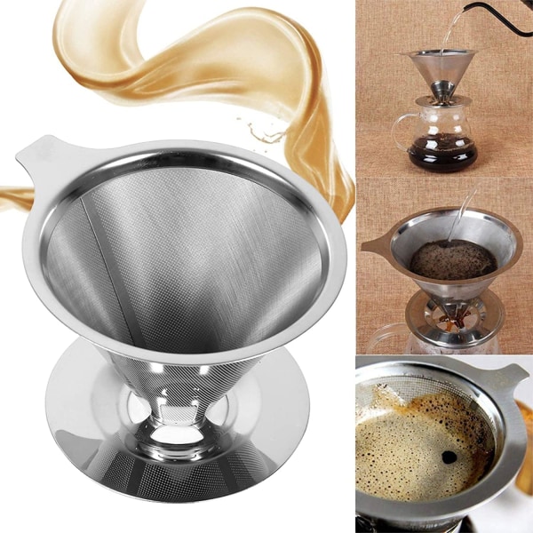 Kaffe filter i rustfritt stål, gjenbrukbar kaffekjegle, Perm