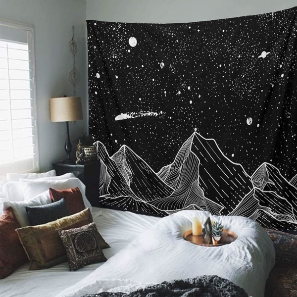 1 st 78,7 x 59,1 tum Mountain Moon Hangings Black and White Stars W