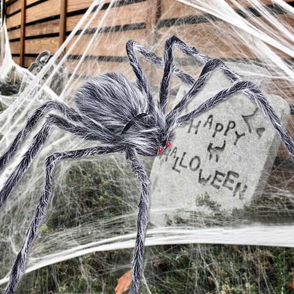 Halloween-hämähäkkikoriste 125 cm, jättimäinen pelottava karvainen hämähäkki, Hall