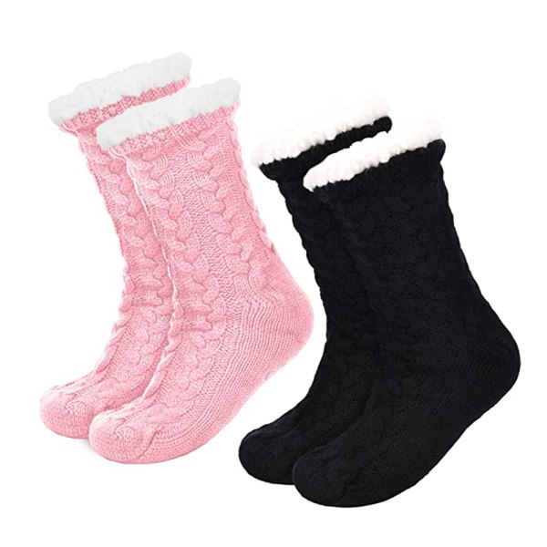 2 Pairs Women's Warm Slipper Socks Plush Christmas Socks Non-Slip