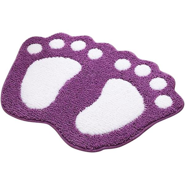 Halkskyddande absorberande badrumsmatta, design med stora fötter, polyester, lila