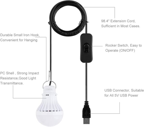 LED camping lys, USB bærbar camping lys med krog, vandtæt