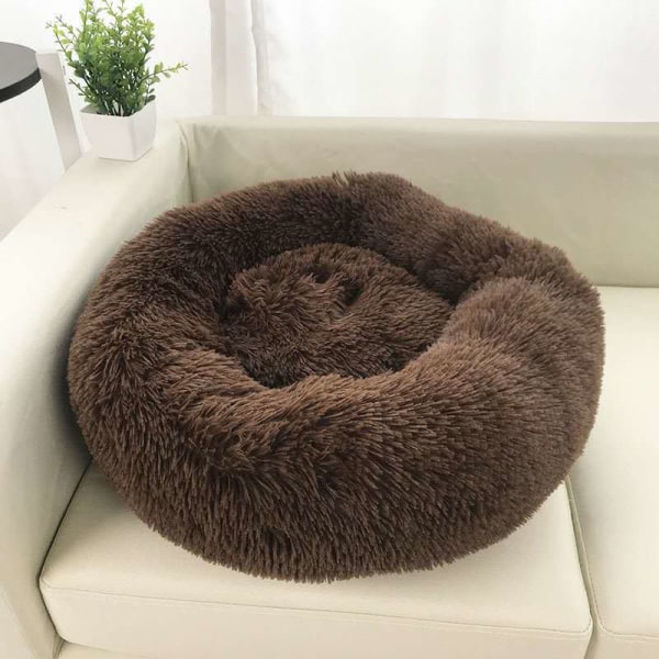 1 PC（Brown）Dog Basket Round Cat Basket Fluffy Pet Bed Cushion Sof