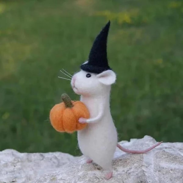 (Pumpalykta) Halloween-mus med filt-pumpa djur, nålfilt